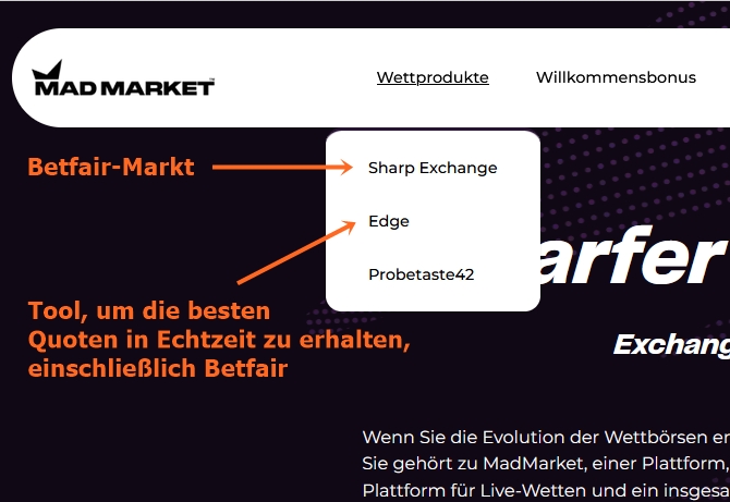 Beispiel für Angebote eines Sportwettenbrokers